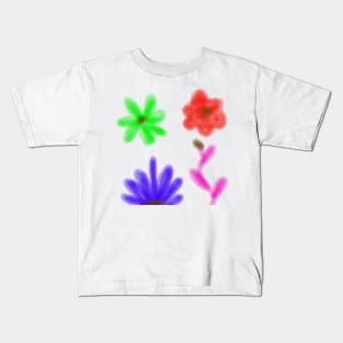 Blue pink orange watercolor floral art Kids T-Shirt